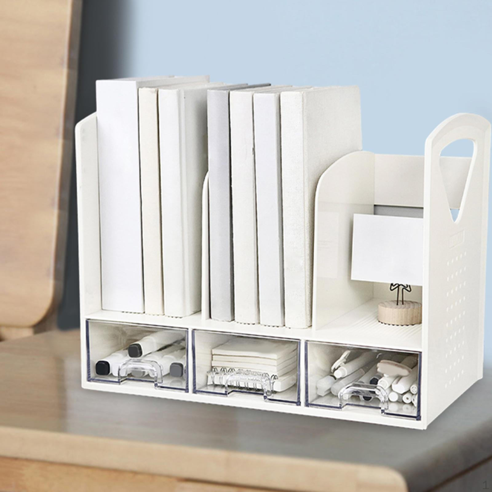 

Desk Book Organizer Office Storage Rack for Home Multiuse Save Work Supplies Vertical Bookshelf