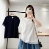 2026 Summer Plus Size Women's Lace Patchwork Cotton T-Shirt - Short Sleeve Slimming Top for Chubby Girls