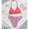 Girls Two Piece Swimsuit High Waist Bikini Set with Floral Print and Checkered Pattern Adjustable Halter Neck for Outdoor Swimming