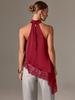 2026 Women's Asymmetrical Halter Neck Satin Vest with Lace Trim