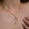 Women's Shiny Zircon Heart Pendant Necklace Sweet Color Geometric Gold PVD Plated Suitable for Graduation Gift