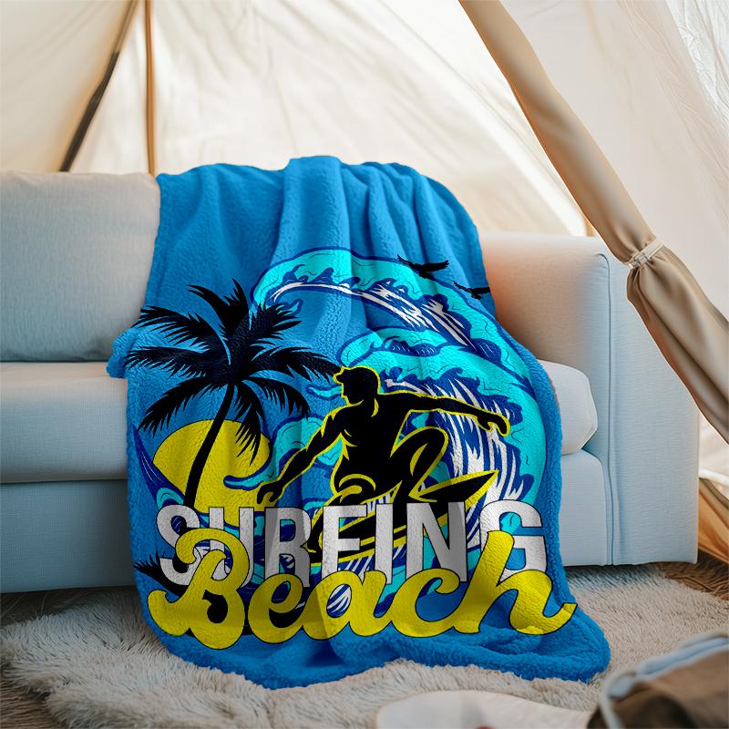 Surf Theme Printed Blanket - Perfect for Couch, Bed, Travel & Outdoor Use | Machine Washable, Cozy & Durable.