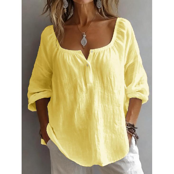 2026 New Women's Casual V-Neck Long Sleeve Loose Solid Color Simple T-Shirt