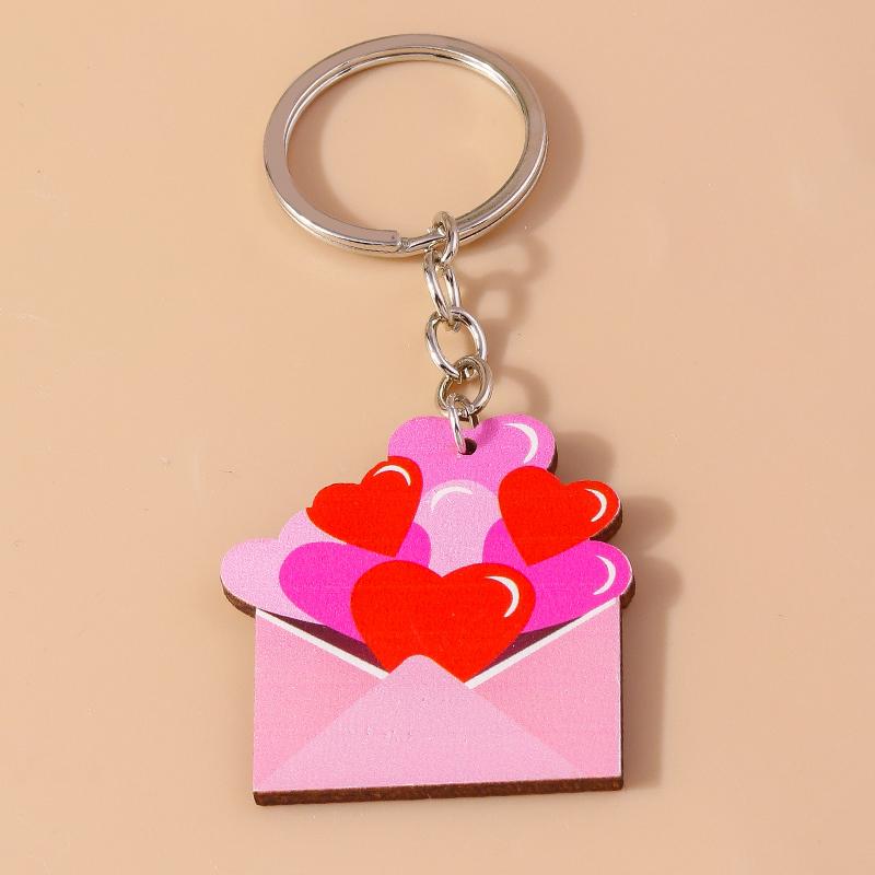 Romantic Wood Keychain Charms Love Heart Lip Keyrings Pendants for Women Girls Handbag Decor DIY Valentine's Day Key Chain Gifts