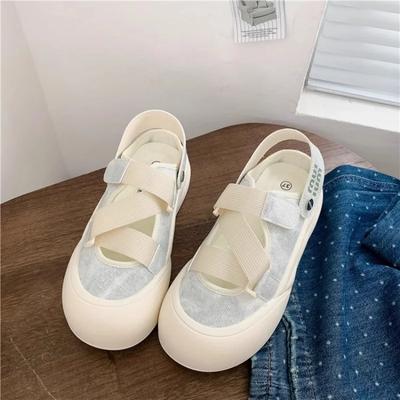 Moda 2024 Novos Sapatos Esportivos Femininos Sandálias Fechadas Biqueira Terno Feminino Bege Alpercatas Plataforma Cunha Salto Alto Verão Altura Aumentada