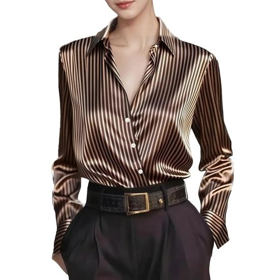 Cămașă Dama Guler Rever Mânecă Lungă Nasturi Fentă Cămăși Topuri Textură Netedă Imprimeu Dungat Croială Largă Casual Cămașă de Lucru