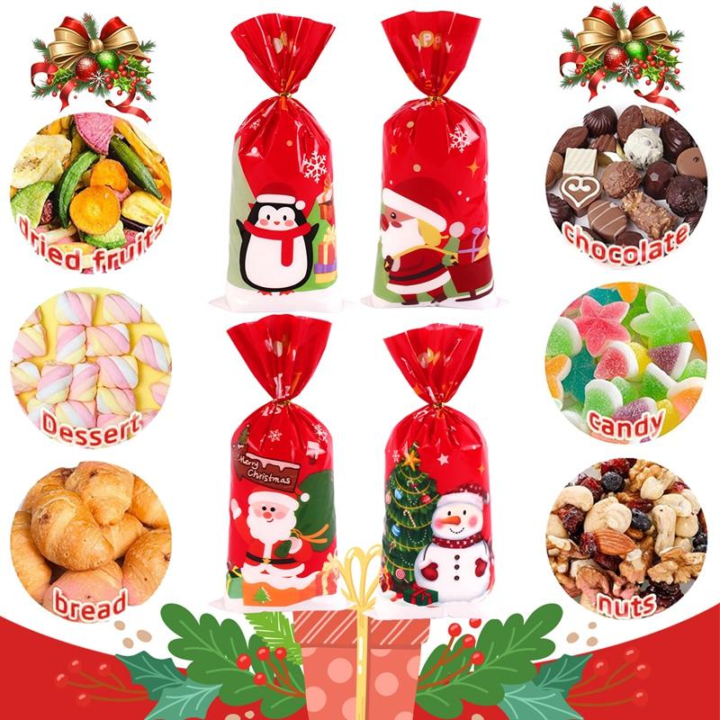 50pcs Christmas Candy Bags Santa Snowman Gift Bag Christmas Decorations for Home 2025 Navidad Xmas Gifts New Year Packing Bags