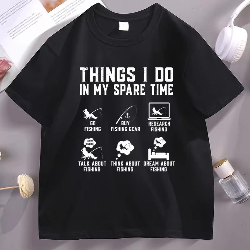 Things I Do In My Spare Time Fishing T-shirt Men Short Sleeve Cotton T-Shirts Round Neck Printed Clothing