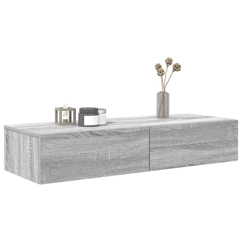 Wall Mounted Shelf with Drawers Grey Sonoma 100 x 36 x 19 cm Particleboard