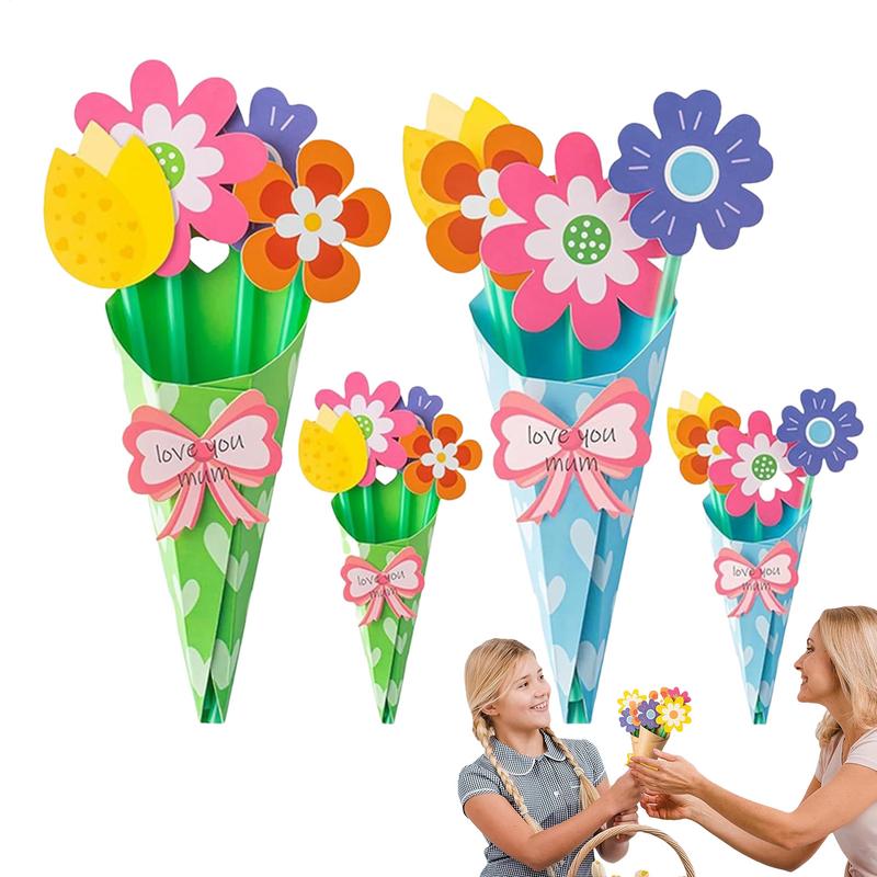 12pcs/set Mother's Day Flower Greeting Card Paper Handmade Mothers Day Card Flower Bouquet Greeting Card Thank You Card Gifts