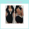 Stunning Women Sexy Deep V Rhinestone Backless Mini Dress For Special Events