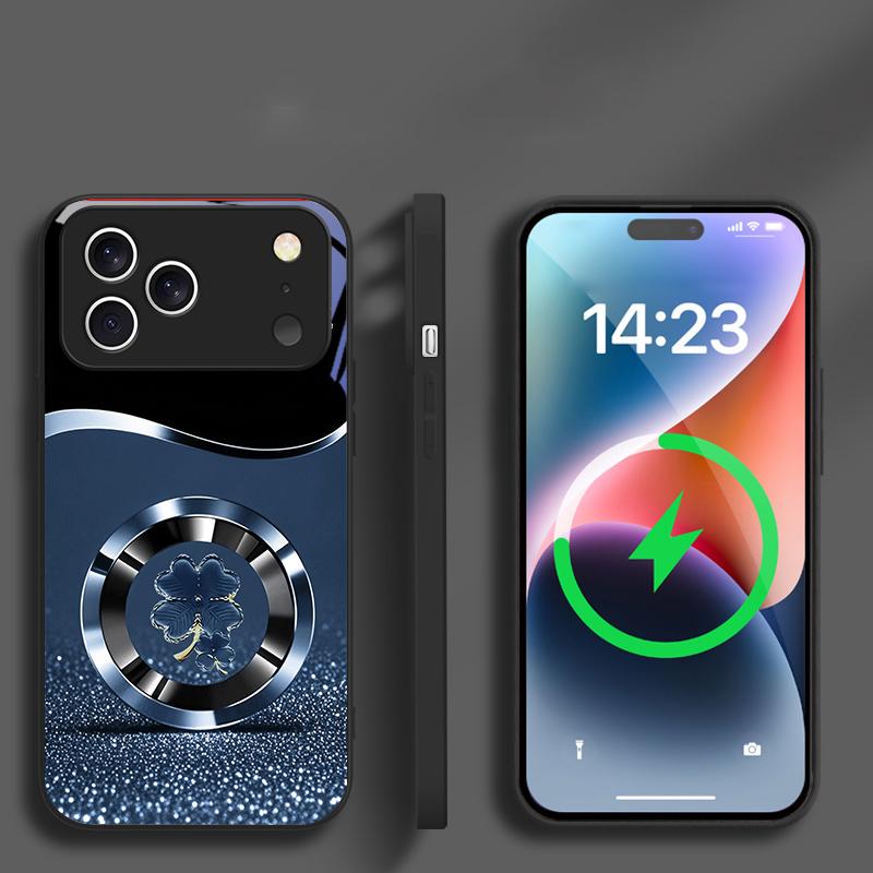Fioletowy Czterolistny Koniczyna Dla iPhone 16E 15 Pro 14 13 Plus 12 mini 11 15Pro 14Max XR Xs X 8 P lus 16 Dla Magsafe Szklane Etui Na Telefon
