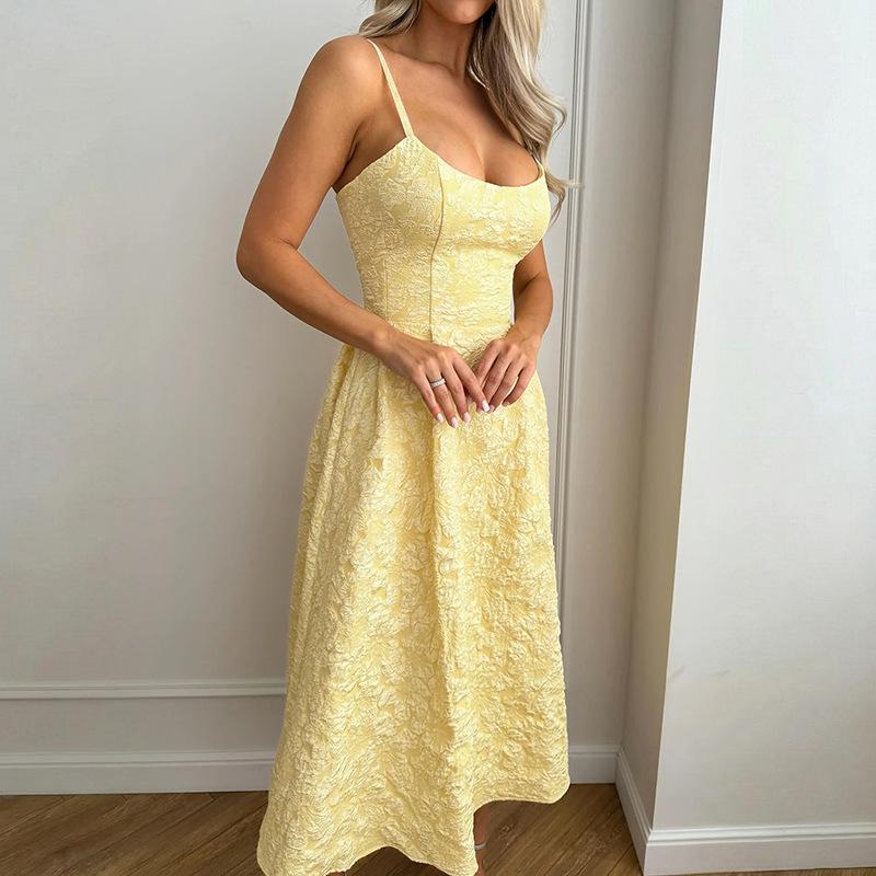 Abiti casual a vita alta con bretelle senza maniche stampa tinta unita primavera estate moda donna