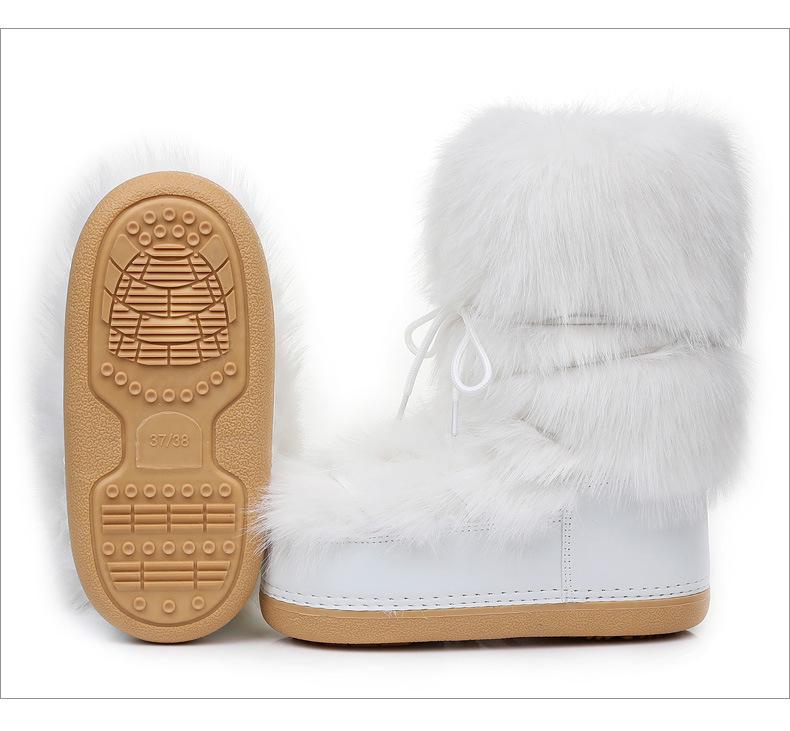 Bocanci de zăpadă pentru femei, moi, cu blană completă, îmbunătățiți - Pantofi lună la modă, călduroși