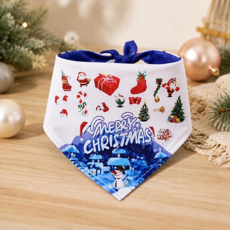 Holiday Pet Neckwear, Soft Christmas Neckerchief Cartoon Printed Dog Scarf Collar for Picture Days, Party Wear and Seasonal Style
