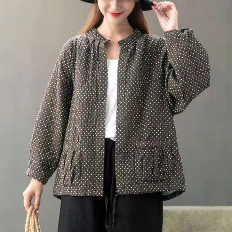 Cotton and Linen Jacket Women's Loose Spring and Autumn Retro Thin Large Size Long-sleeved Shirt Top