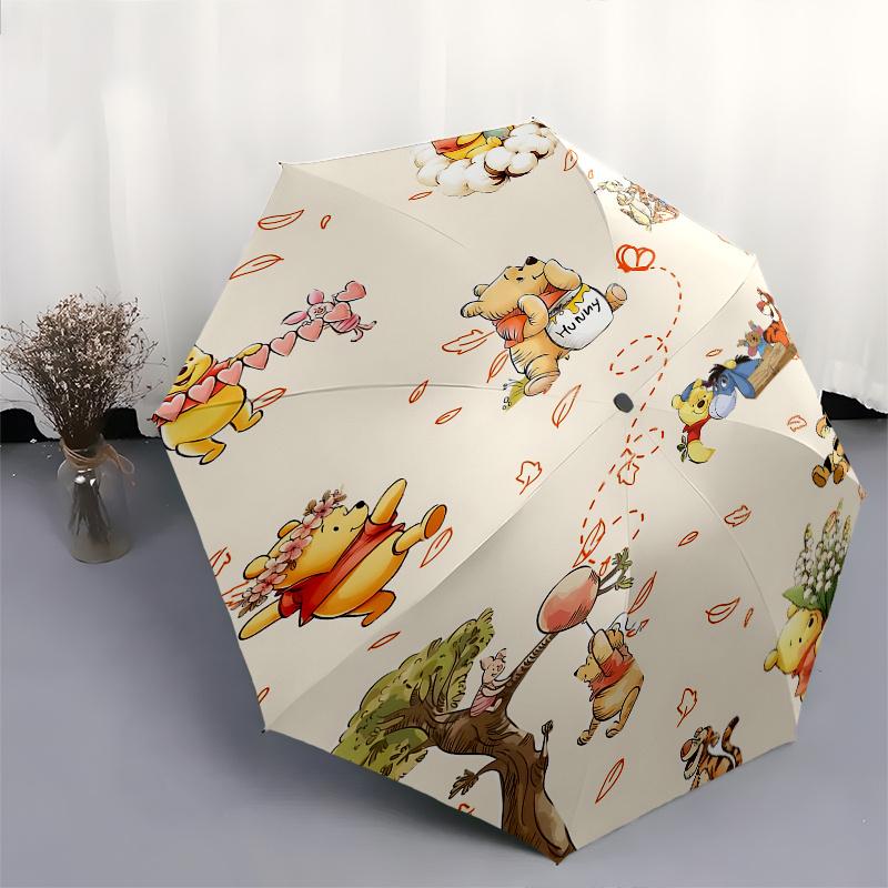 Winnie-the-Pooh, Honey Automatic Opening and Closing Umbrella - 8 Ribs Portable Folding Umbrella with Plastic Handle, Suitable for Leisure a