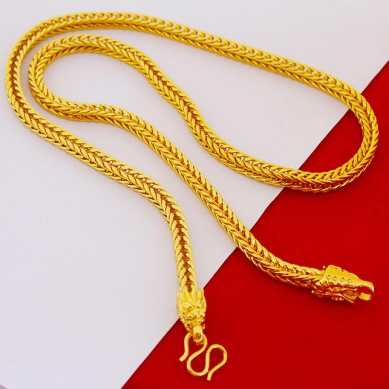 Alloy Gold Plated Dragon Head Fox Tail Necklace 6Mm Imitation Gold Personalized Square Fox Tail Necklace Neck Chain