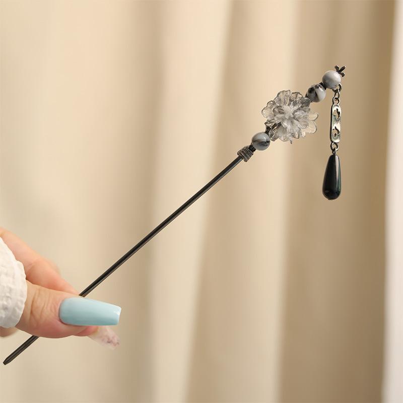 Elegant Ink Flower Hairpin For Women Vintage Rose Pearl Tassel Hair Stick Exquisite Metal Jewelry Hair Accessories Hair Pins