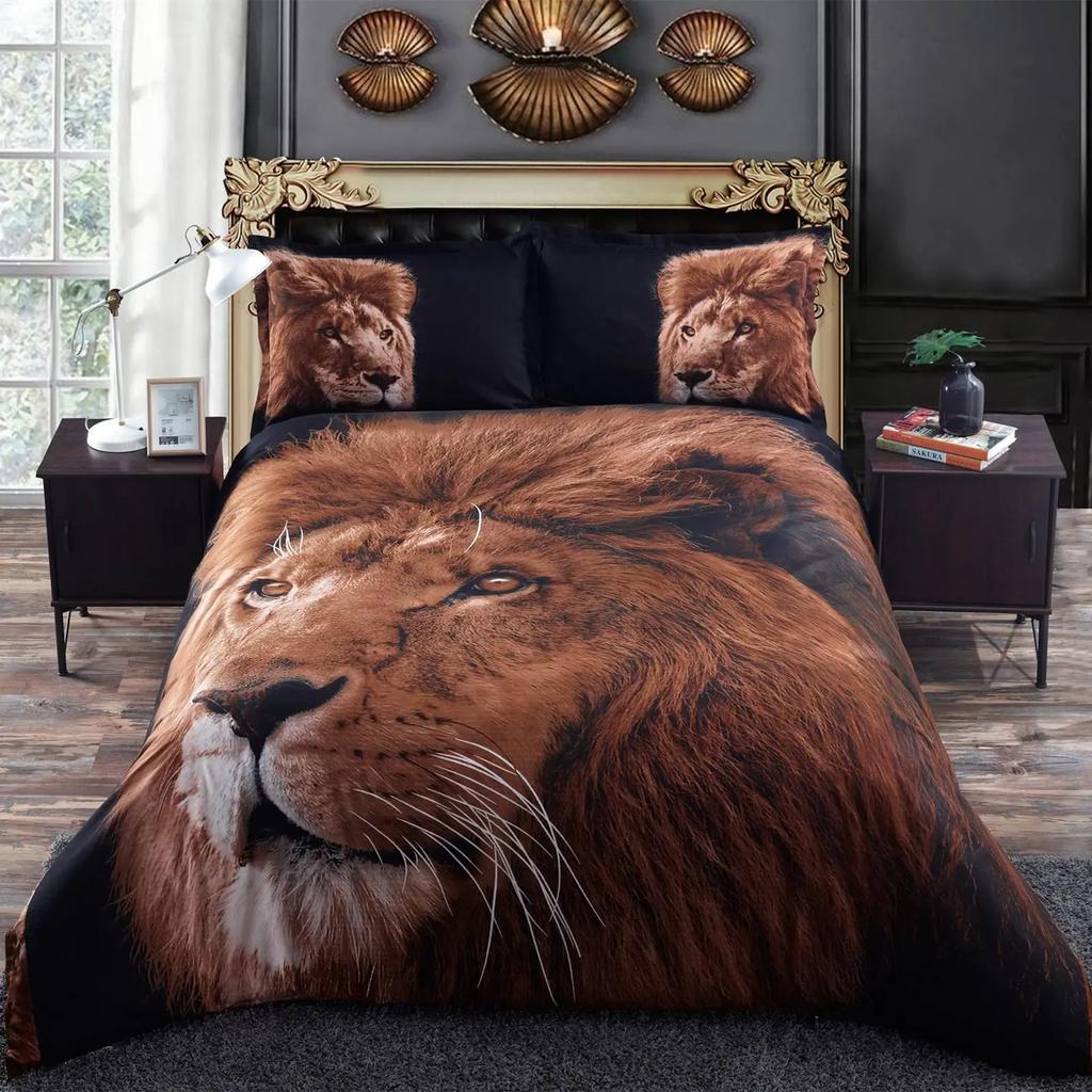 Sexy Black Girl Lion Duvet Cover Set African American Bedding Set Queen Wild Animals Lions Women Room Comforter Cover 3pcs Sets