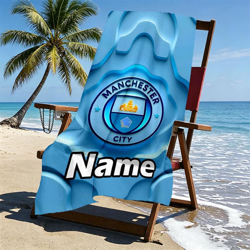Custom Name Personalized Manchester City FC Print Beach Towel, for Trip Camping Beach Party Home Decor, Birthday Gift for Family & Friends