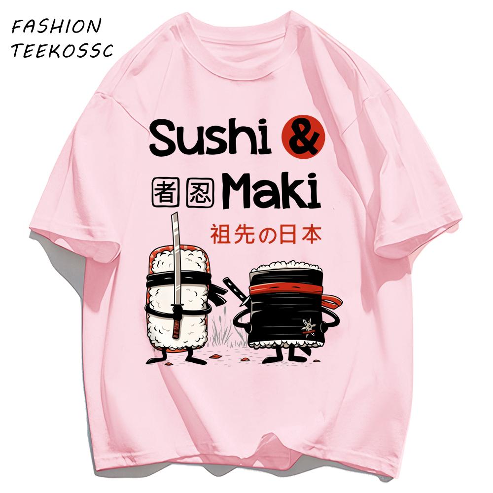 Sushi MakiS Japanese Cuisine Printing Men T Shirt Colour Casual Tops Cotton Trendy Tee Shirts Hip Hop Crewneck Man Clothes