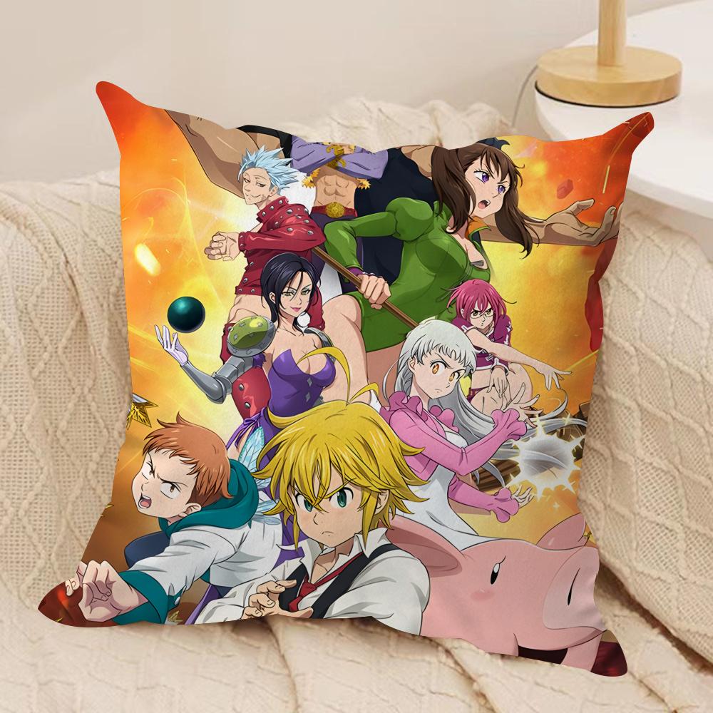 Anime 7 D-Deadly S-Sins Cushion Cover Silky Short Plush Invisible Zipper Dustproof Sofa Pillow Case For Home Decor