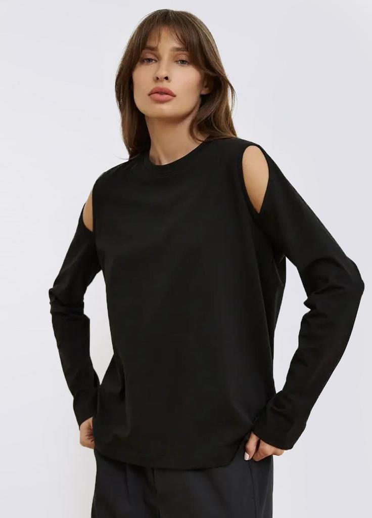 Bluză cu mâneci lungi din bumbac cu decupaje la umeri