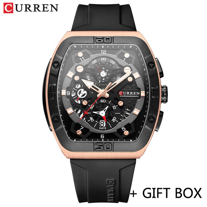 CURREN Man WristWatch Waterproof Chronograph Date Men Watch Military Top Brand Luxury Silicone Original Sport Male Clock 8443