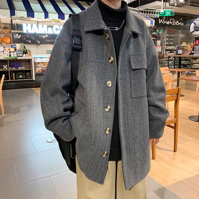 

Men s Mid-Length Woolen Winter Coat - Korean Style Turn-Down Collar, Loose Casual Outerwear M темно-сірий