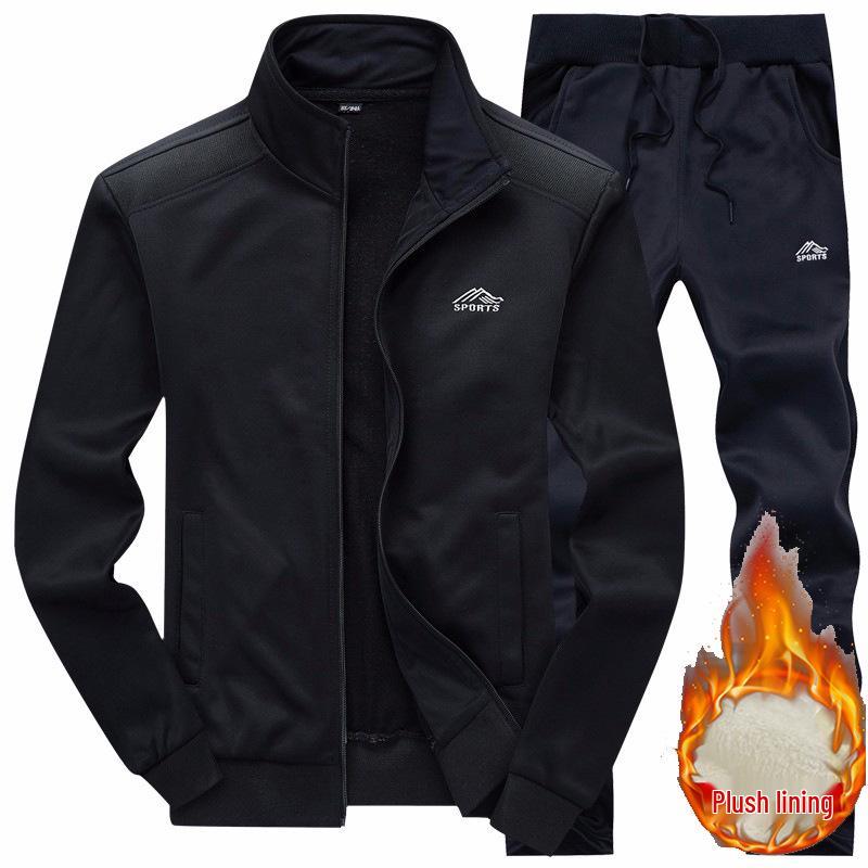 

Эксклюзивный трансграничный: Новый стиль папы, кардиган с вышивкой на флисовой подкладке и теплый толстый комплект-двойка для среднего и пожилого возраста 2XL чёрный