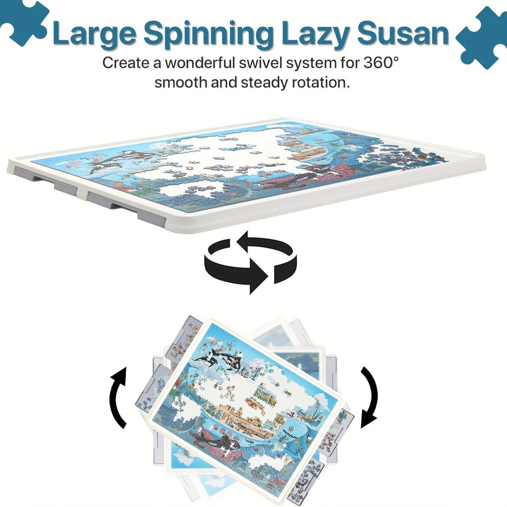 1500pcs Rotating Puzzle Board - 4-Drawer 360° Spinner, Large ABS Puzzle Table Portable Lid & Easy-Clean Surface, Holiday Gift