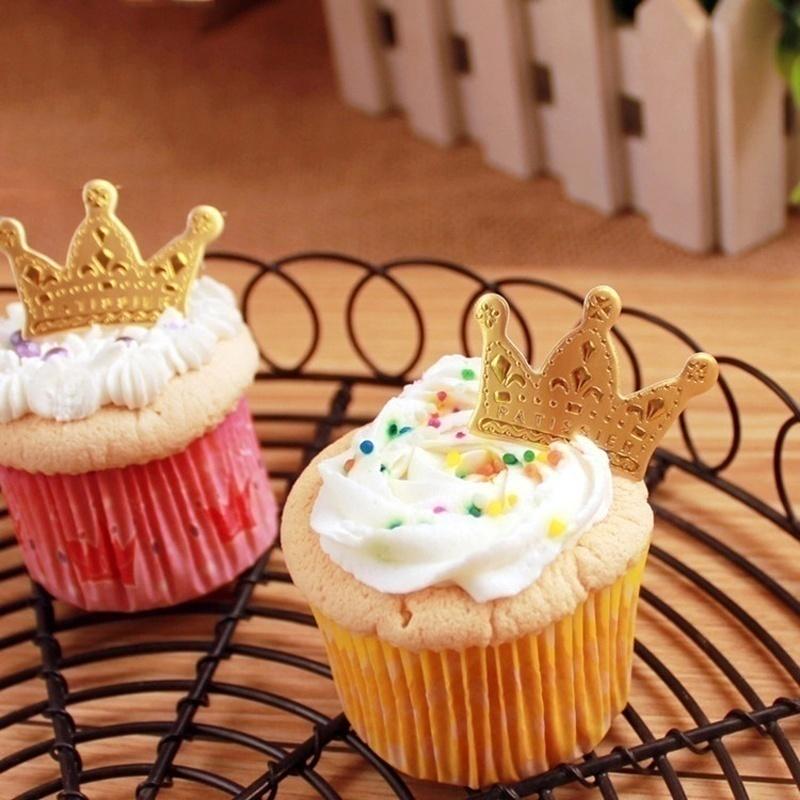 50Pcs/lot Gold Princess Crown Cake Topper Favors Party Cupcake Picks Wedding Birthday Decorations Accessories