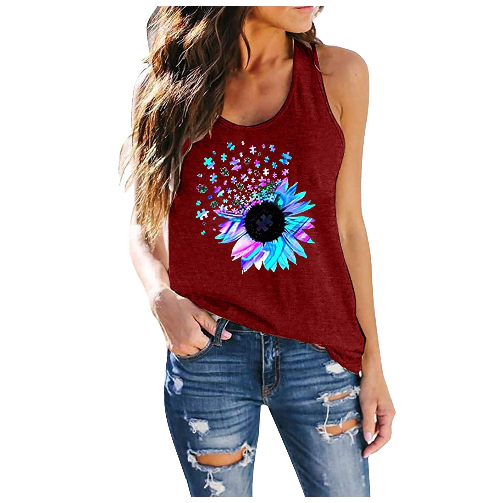 

Женская повседневная футболка без рукавов больших размеров с летним цветочным принтом, топ-майка XXL винный