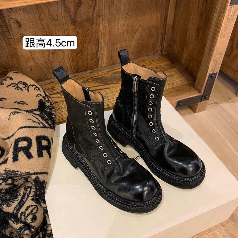 Cowhide round head design sense niche Martin boots children's new thick bottom side zipper locomotive short boots