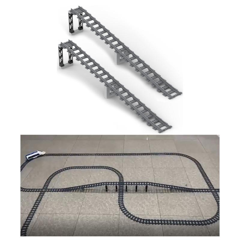 Bai Fen Bai Toys Moc Train Track Brick Playset Urban Railway System Double-Deck Elevated Bridge Up-And-Down Slope Support Bridge Scene Accessory Parts Toys Playsets