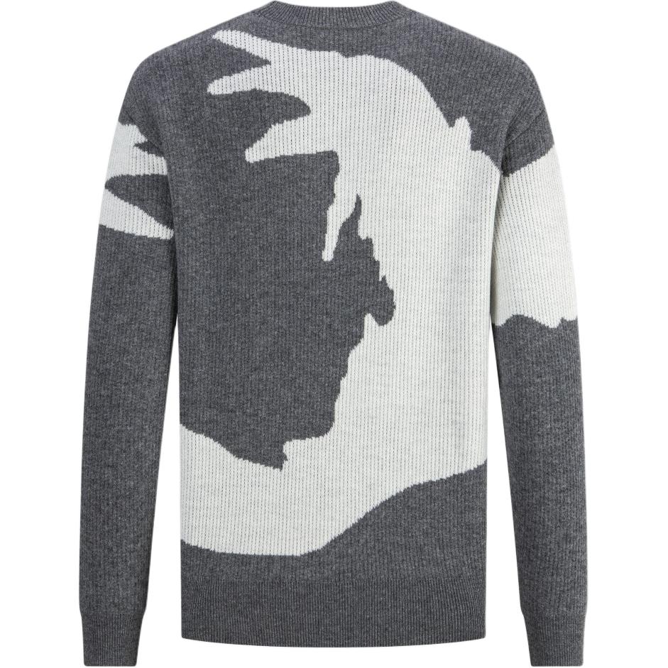 Emporio Armani FW23 Color Block Crew Neck Pullover Knit Sweater Women Sweater Gray White 6R1MXV-1MMEZ-0631