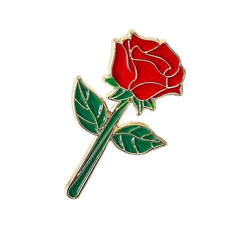 Beautiful Red Rose Brooches Fashionable Gold Color Metal Decorative Pins Clothes Pencil Bag Ornaments