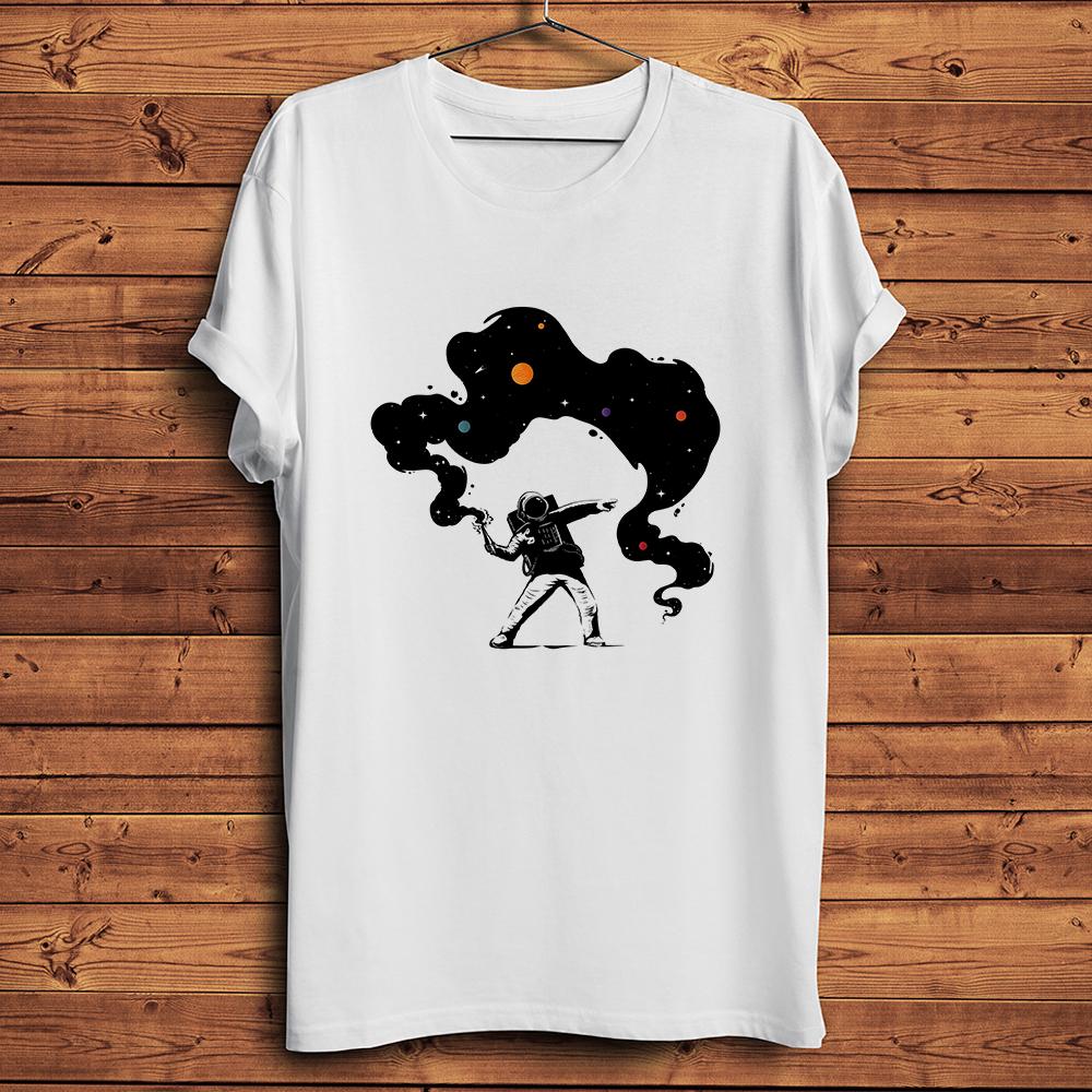 

Banksy Style Astronaut Space Thrower Funny TshirtCasual Short Sleeve TShirts Unisex White TeeNocracking Breathable Printing S