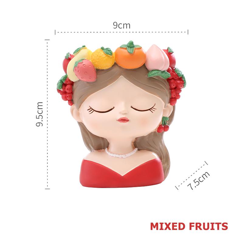 Charming Girl & Fruit Harvest Mini Planter, Cute Decorative Flower Pot for Succulents & Small Indoor Plants for Desk Decor