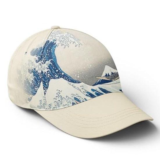 CoolCustomize Wagara Cap Unisex Ukiyo-e Great Wave Off Kanagawa Design Free Size Adjustable Japanese Style Casual Coordination Ideal Daily Use Gifts