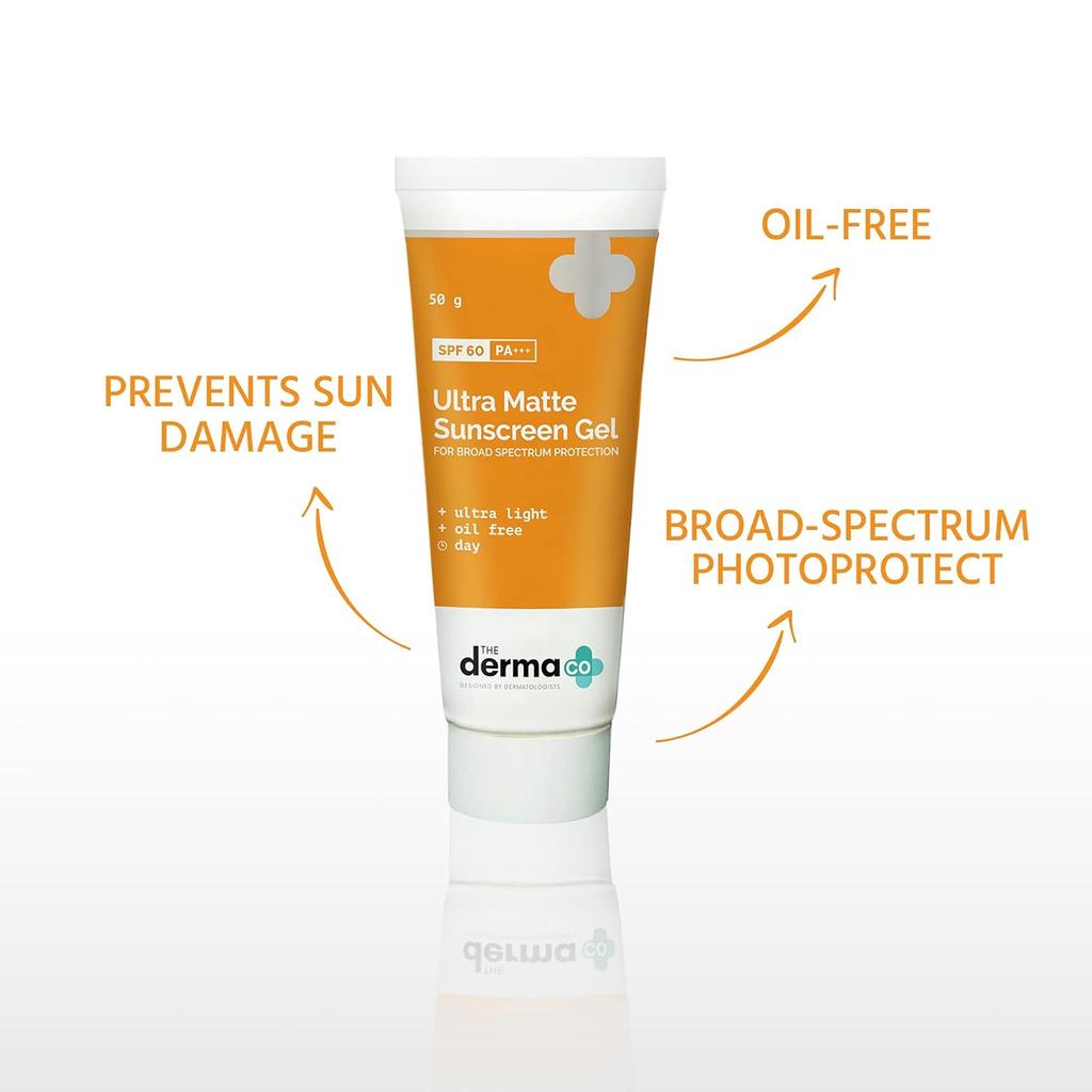 The Derma Co Ultra Matte Sunscreen Gel SPF 60 For All Skin Types Lightweight Oil-Free 50 g
