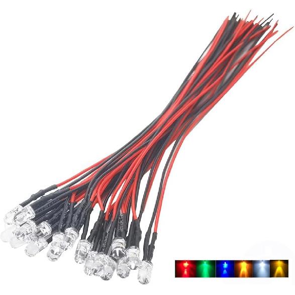 20pcs 12 Volt 5mm Blue Blinking LED Lights Emitting Diodes Pre Wired 7.9 inch DC 12v LED Light Clear Lens Small LED Lamps DIY Lighting Projects