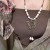 Bohemian Retro Butterfly Ceramic Beaded Ethnic Long Versatile Women Sweater Necklace