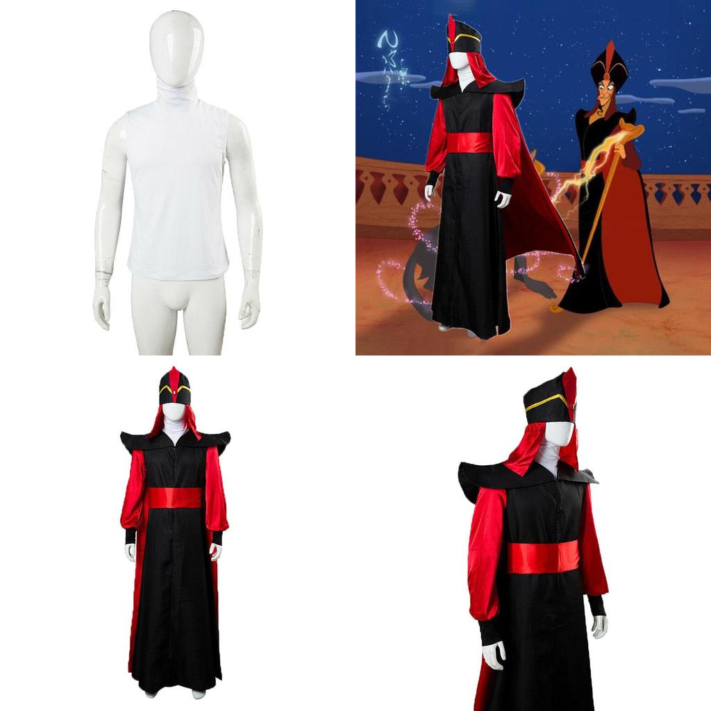Luxurious Jafar Cosplay Robe Cloak Cape Hat Wizard Outfit For Halloween Events