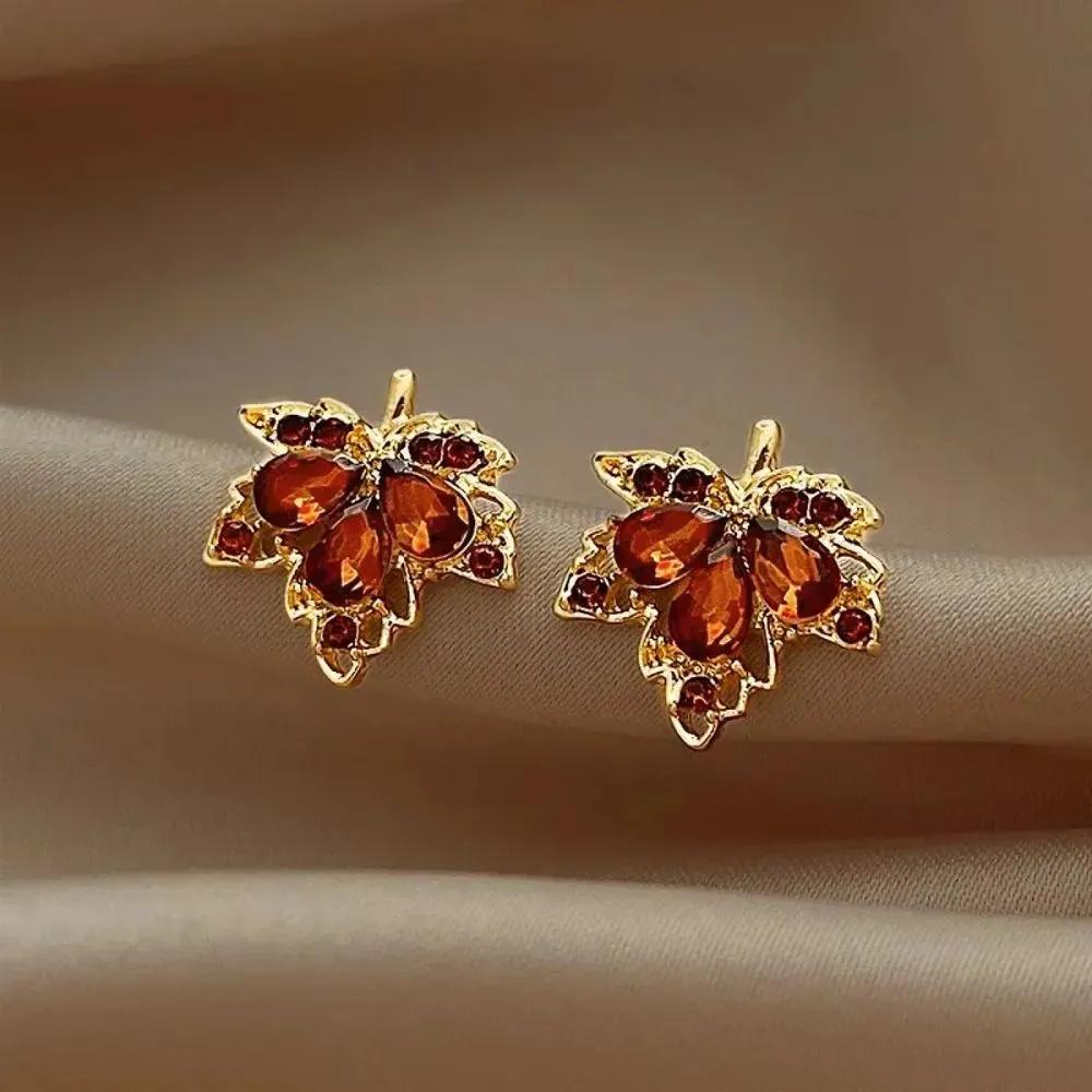 Fashion Red Maple Leaf Earrings For Women Metal Jewelry Gift Earrings
