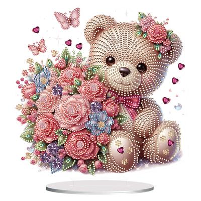 Cartoon Bear DIY Diamond Paintings I Love You Rose Bear Diamond Painting Special Shape Diamond Embroidery Art Desktop Decoration