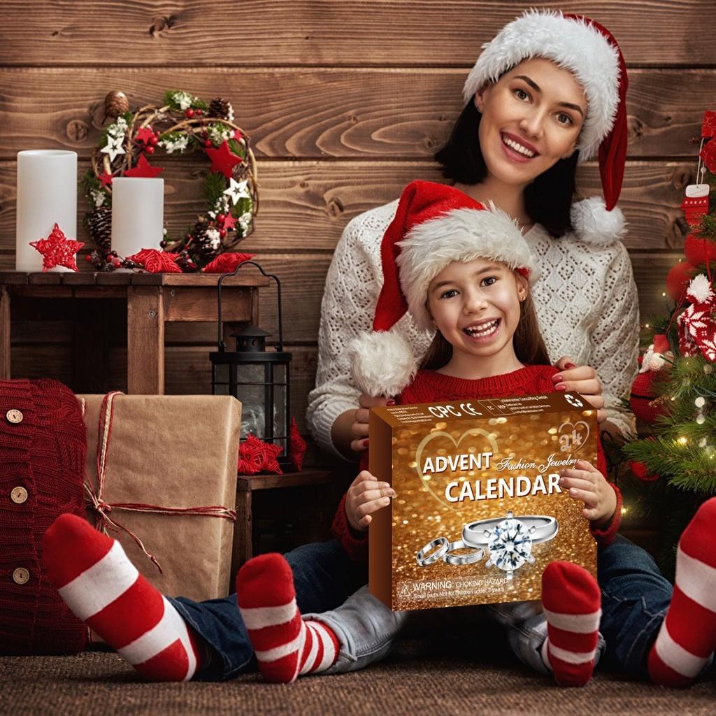 Weihnachts-Countdown-Überraschungsbox Schmuckset Mit Metallischen Accessoires Für Feiertagsgeschenke