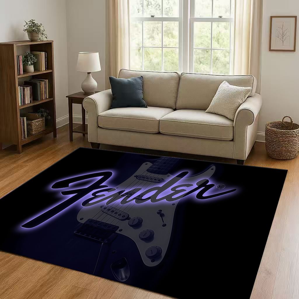 3D F Fender Guitar Musical Instrument Sign Living Room Non Slip Area Rug Carpet for Bedroom Sofa,Easy Clean Home Decor Doormat