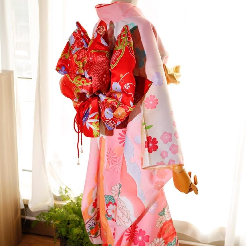 Oversized Bowknot Belt Traditional Japanese Sash for Kimono Adjustable Length Soft Fabric Multiple Color Option